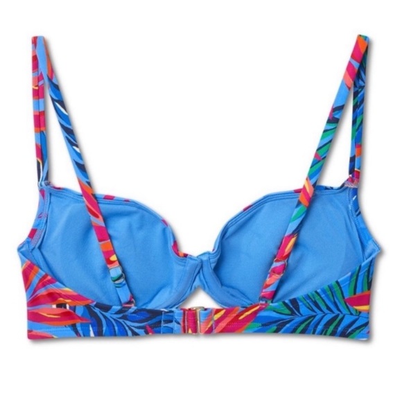Blue Tropical Print Pattern Bikini Top - Picture 2 of 4